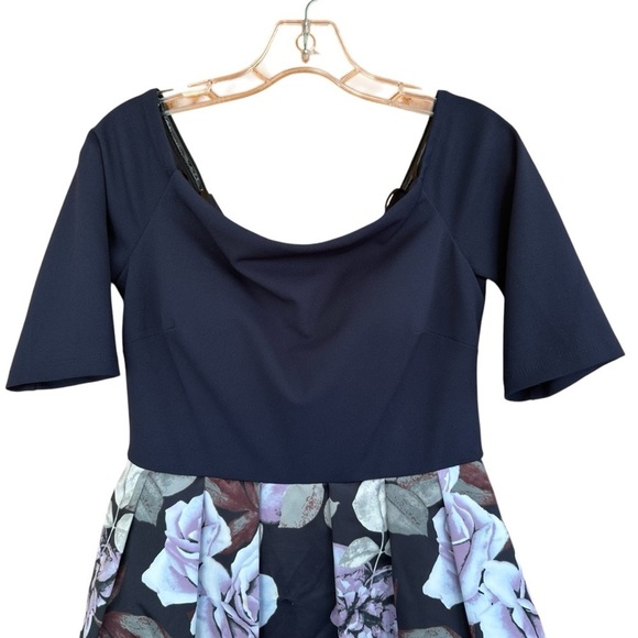 Betsy & Adam Navy Floral Fit & Flare A-Line Party Dress, 10 - Picture 7 of 11